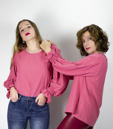 Blusa coral puño rizado