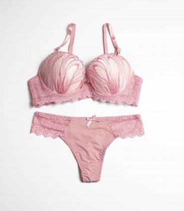 Conjunto lencería tanga rosa