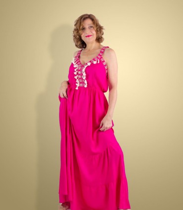 Vestido maxi pompones
